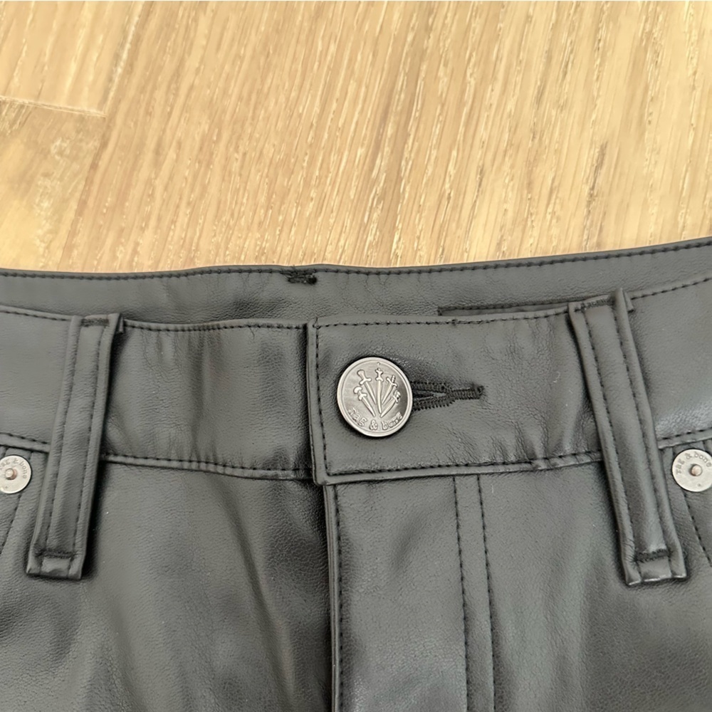 Rag & Bone Sofie Faux Leather Wide Leg High Rise Pants Dark Jeans Womens Size 26 - Picture 10 of 16